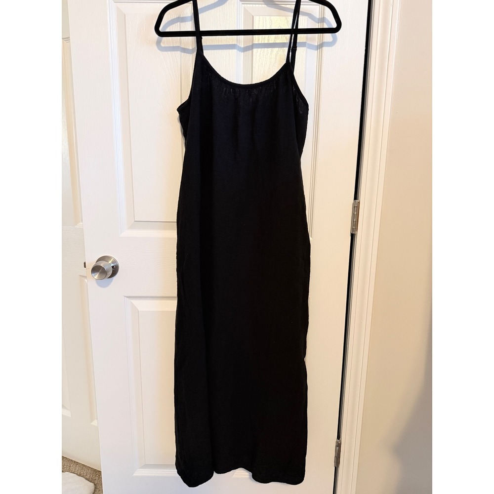 Sol Angeles Cotton Gauze Maxi Dress Womens M/L Black Open Back Tie Pocket Beach